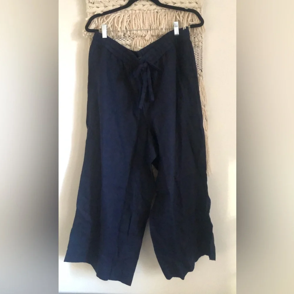 NWT J.Crew Linen Wide Leg Seaside Pants Navy Drawstring Waist Size XL BO810